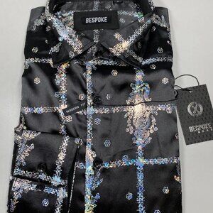 Bespoke Cross Woven Luxe Paisley Button-Down Shirt • Size L • Black/Silver